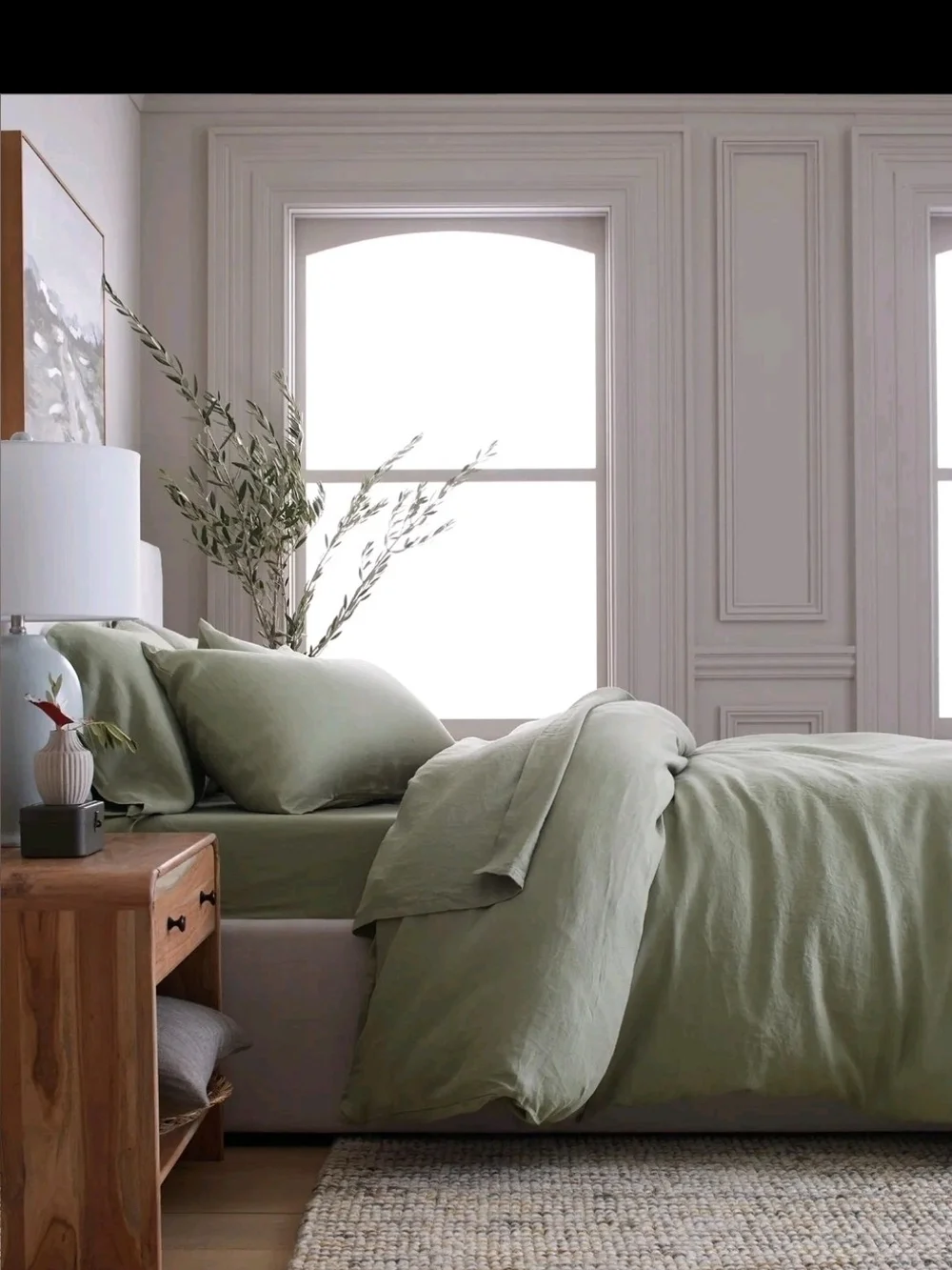 Quince European Linen Duvet Cover Set, Full Queen, Willowleaf, NEW